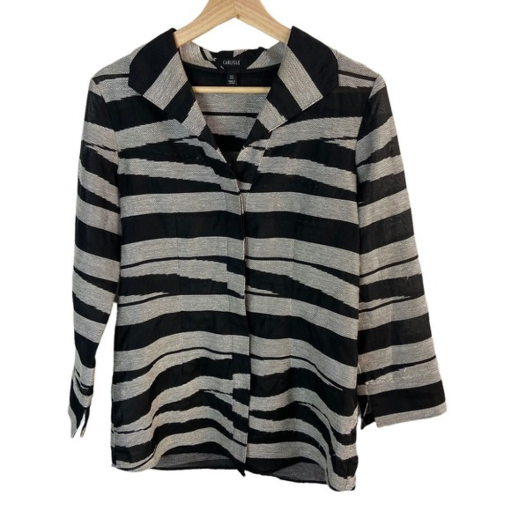Carlisle women's sz US 6 button down shirt blouse long sleeve striped career